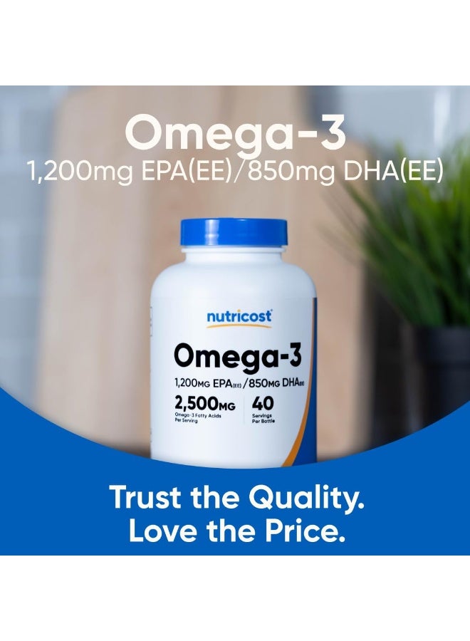 زيت السمك أوميغا 3 بتركيز 2500 ملغ من Nutricost – مكمل غني بـ EPA وDHA – 120 كبسولة هلامية - Image 3